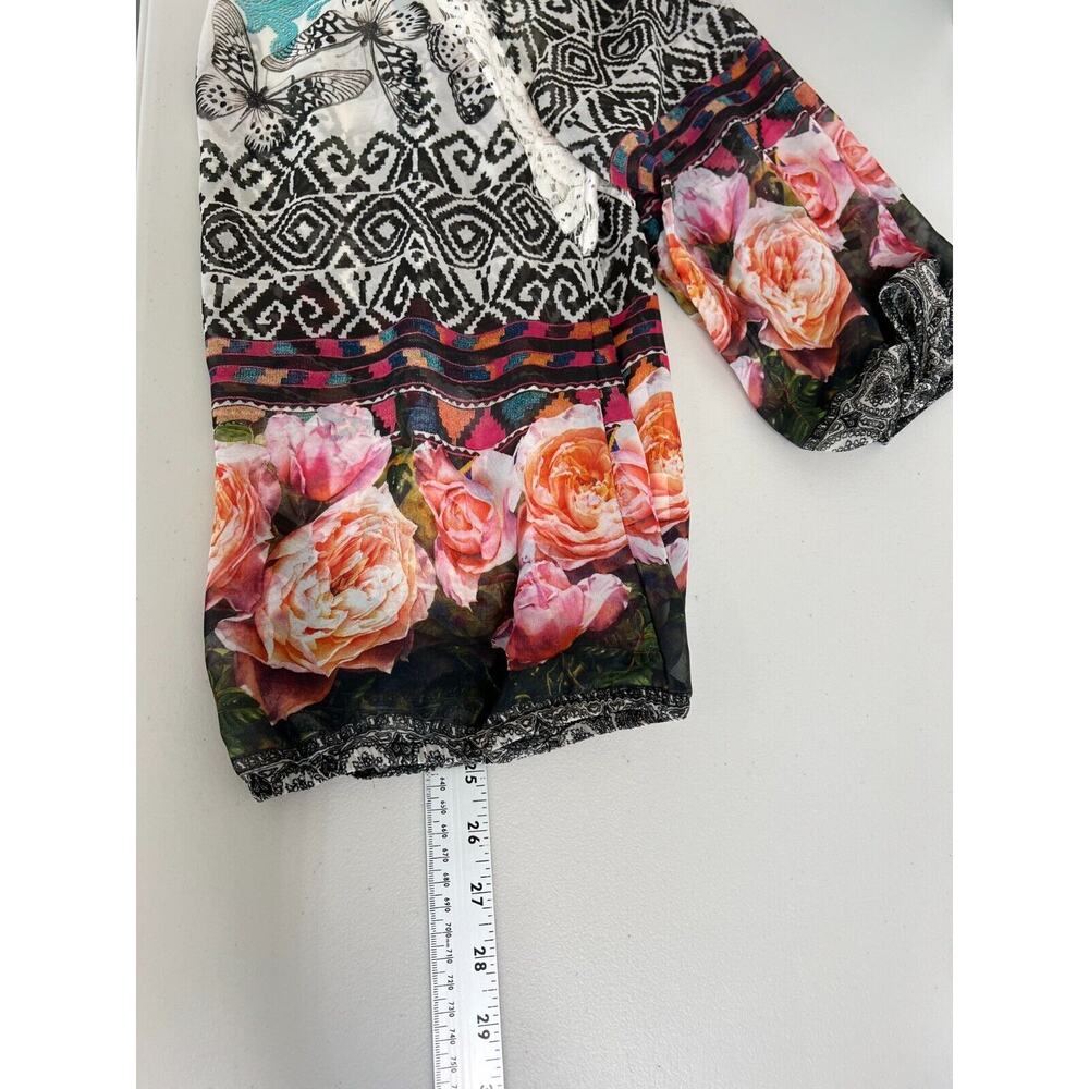 Fig And Flower Floral Butterfly Top Womens Size Small Tassel Lace Cottage Boho - Picture 7 of 10